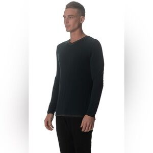 Kit and Ace Mens Alcott Gray Black Long Sleeve Cashmere Mix Top Sweater, Size L